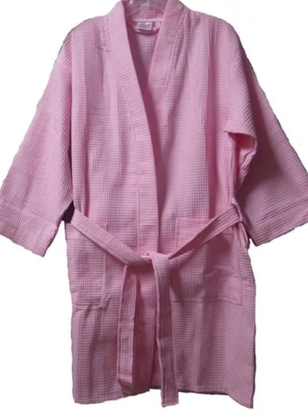 Pink Waffle-Knit Kimono Robe - Women’s Lightweight Bathrobe